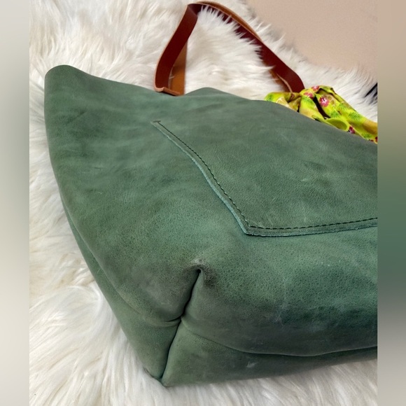 Portland Leather Green Tote with Brown Straps - Picture 3 of 11
